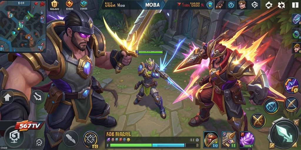 Screenshot gameplay 567TV menunjukkan pertarungan tim yang intens.