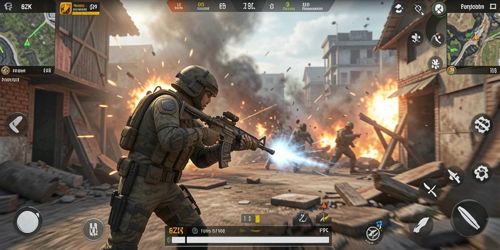 Tampilan gameplay intens dan aksi menembak di 8ZK.