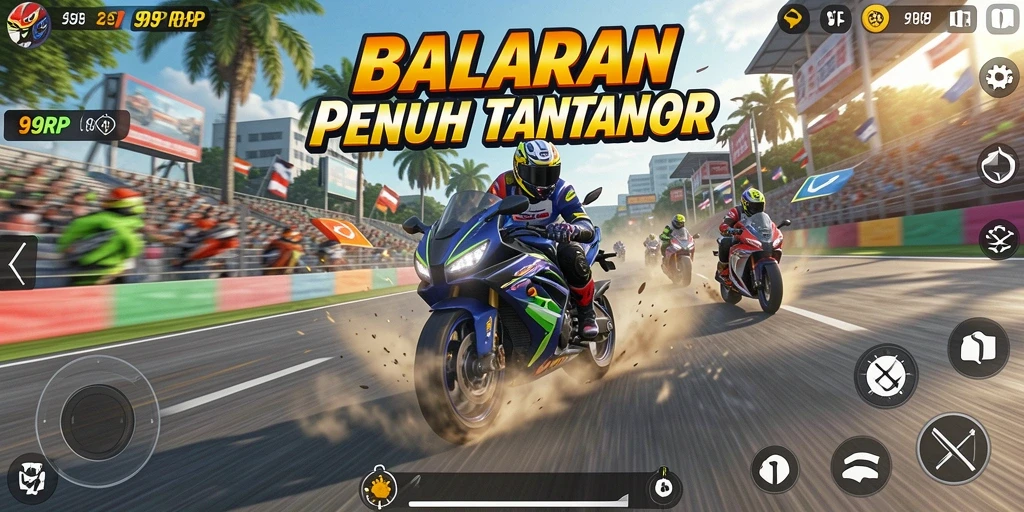 Gameplay seru dalam balapan motor yang mendebarkan.