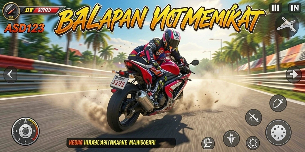 Tampilan gameplay yang seru dalam balapan motor di ASD123.