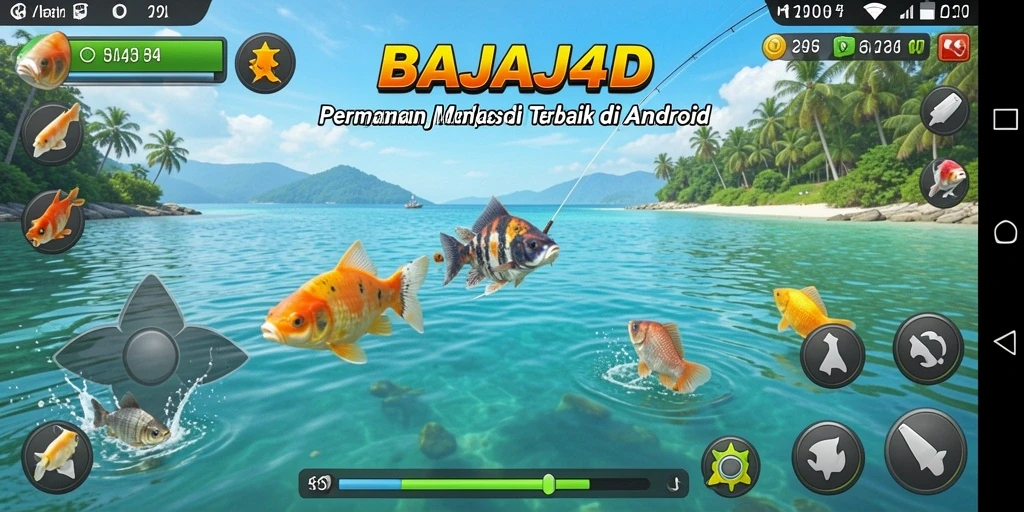 Tampilan gameplay BAJAJ4D dengan ikan yang beragam dan lokasi memancing yang indah.