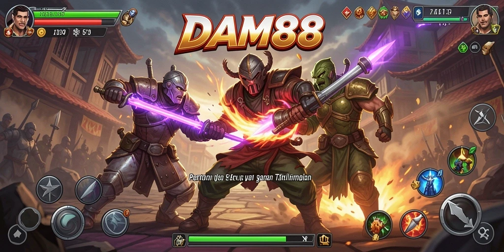 Screenshot utama DAM88 menunjukkan pertarungan epik antar karakter.