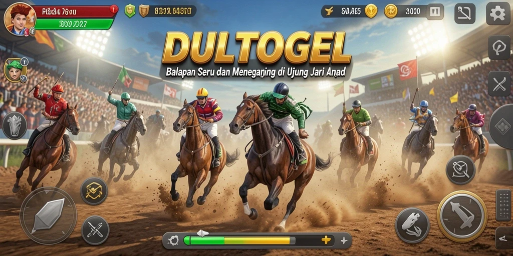 Screenshot gameplay DULTOGEL menampilkan mobil balap kompetitif di trek berliku.