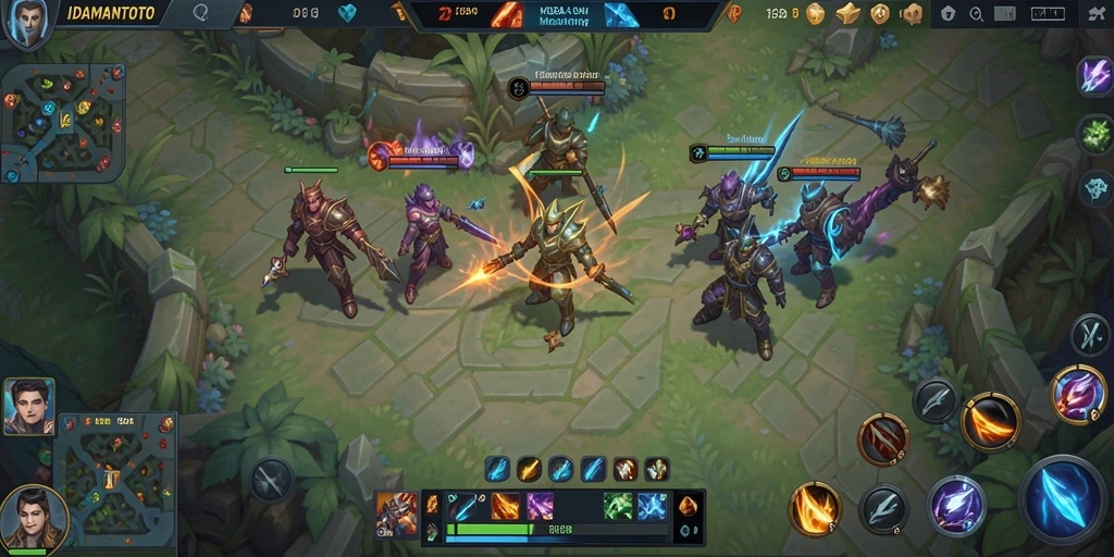 Tangkapan layar yang menunjukkan aksi seru dalam pertarungan MOBA.