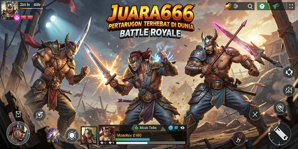 Screenshot gameplay JUARA666 dengan pertarungan seru di arena Battle Royale.