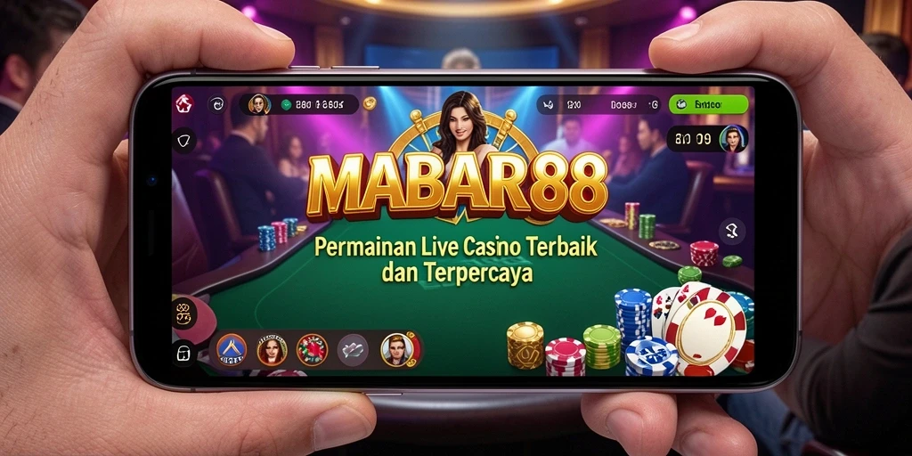 Screenshot gameplay MABAR88 menunjukkan dealer live yang profesional dan permainan kasino interaktif.