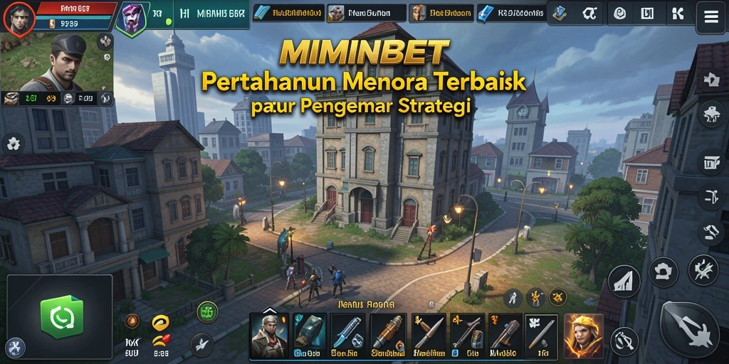 Screenshot gameplay MIMINBET menampilkan menara pertahanan melawan gelombang musuh.