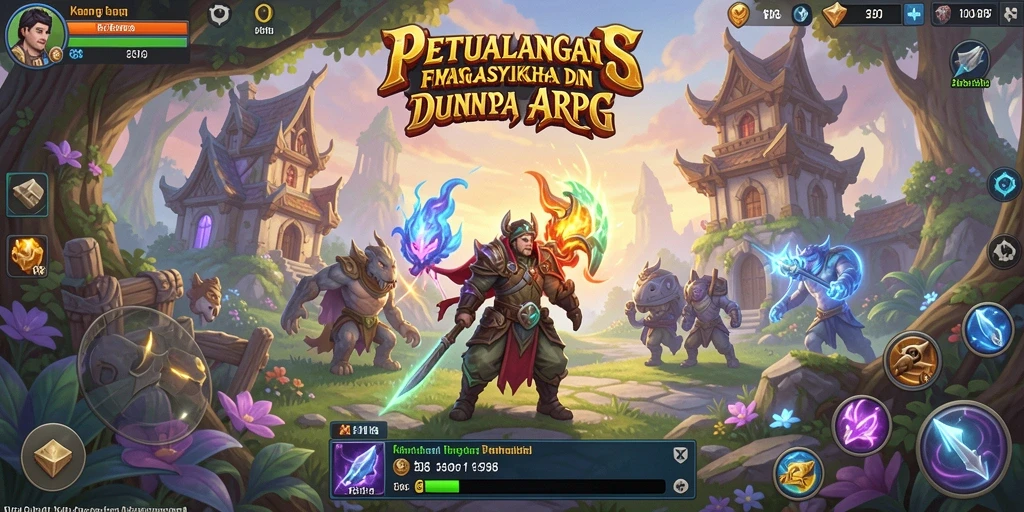 Screenshot V98 menampilkan aksi pertarungan seru di dunia fantasi.