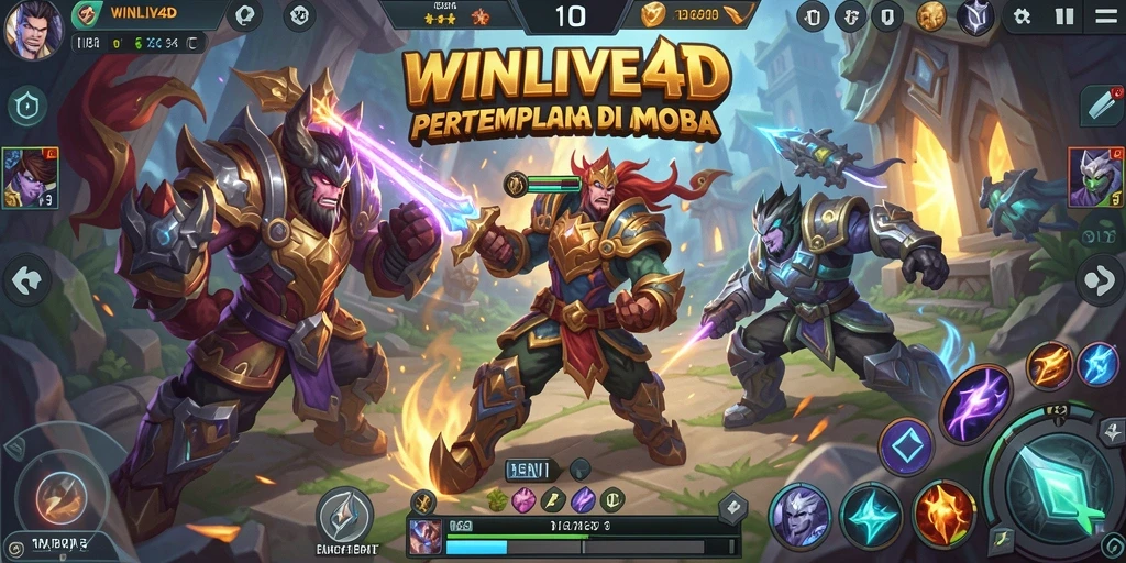 Tampilan gameplay seru dengan pertarungan pahlawan di <strong>WINLIVE4D</strong>.